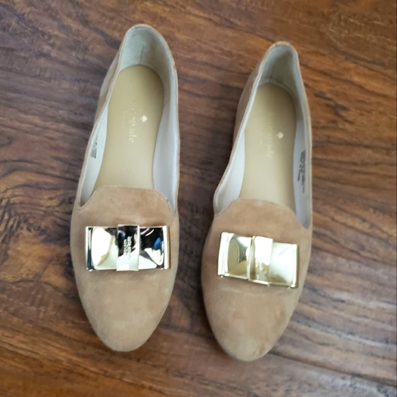 Kate Spade Silina Loafer Flat Suede Bow Gold Tan Brand 6.5 M - Picture 11 of 16